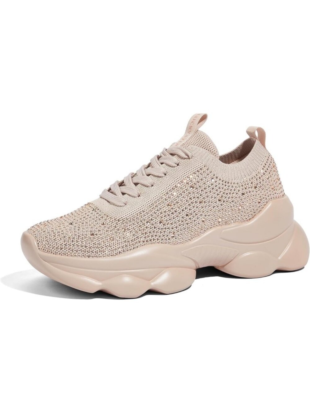 Women's Nude Mesh Rhinestone Chunky Sparkly Bling Glitter Walking Sneakers Shoe